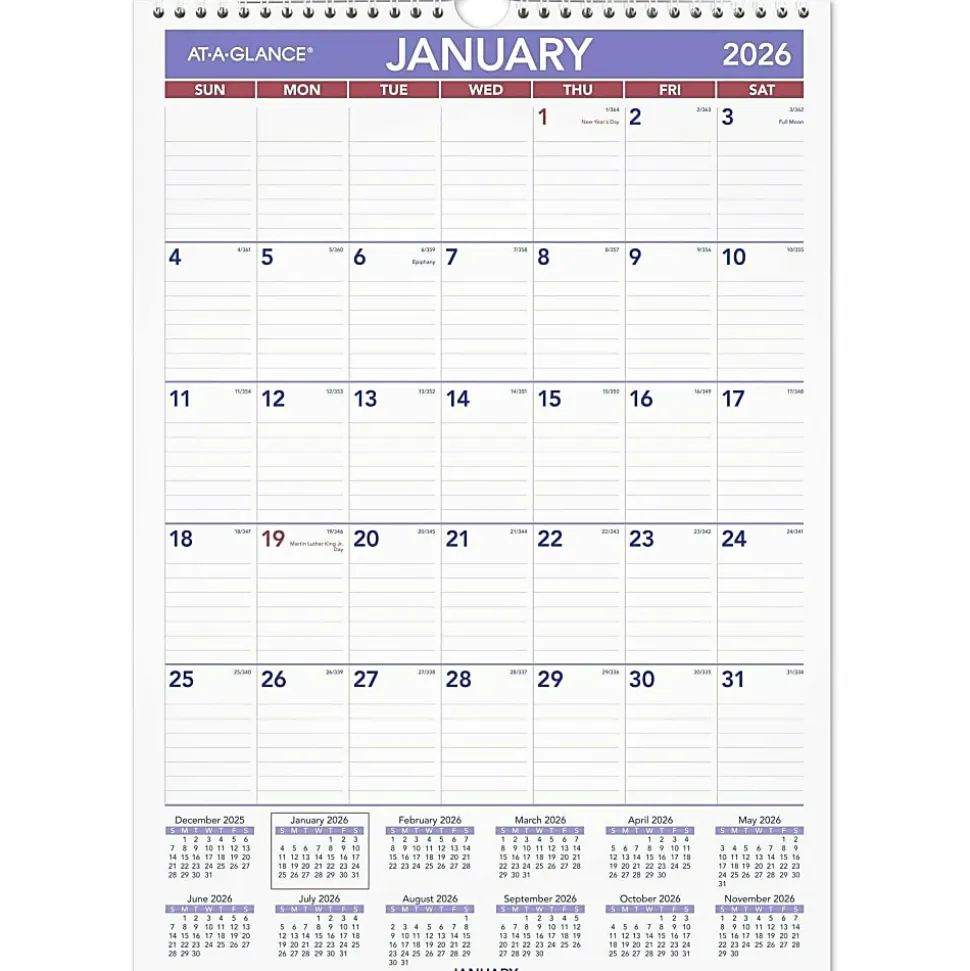 AT-A-GLANCE® 2026 Monthly Wall Calendar, Medium, 12" x 17"