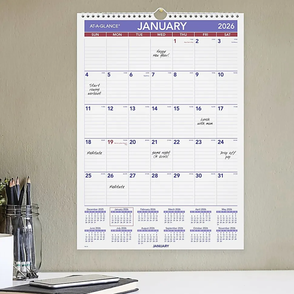 AT-A-GLANCE® 2026 Monthly Wall Calendar, Medium, 12" x 17"
