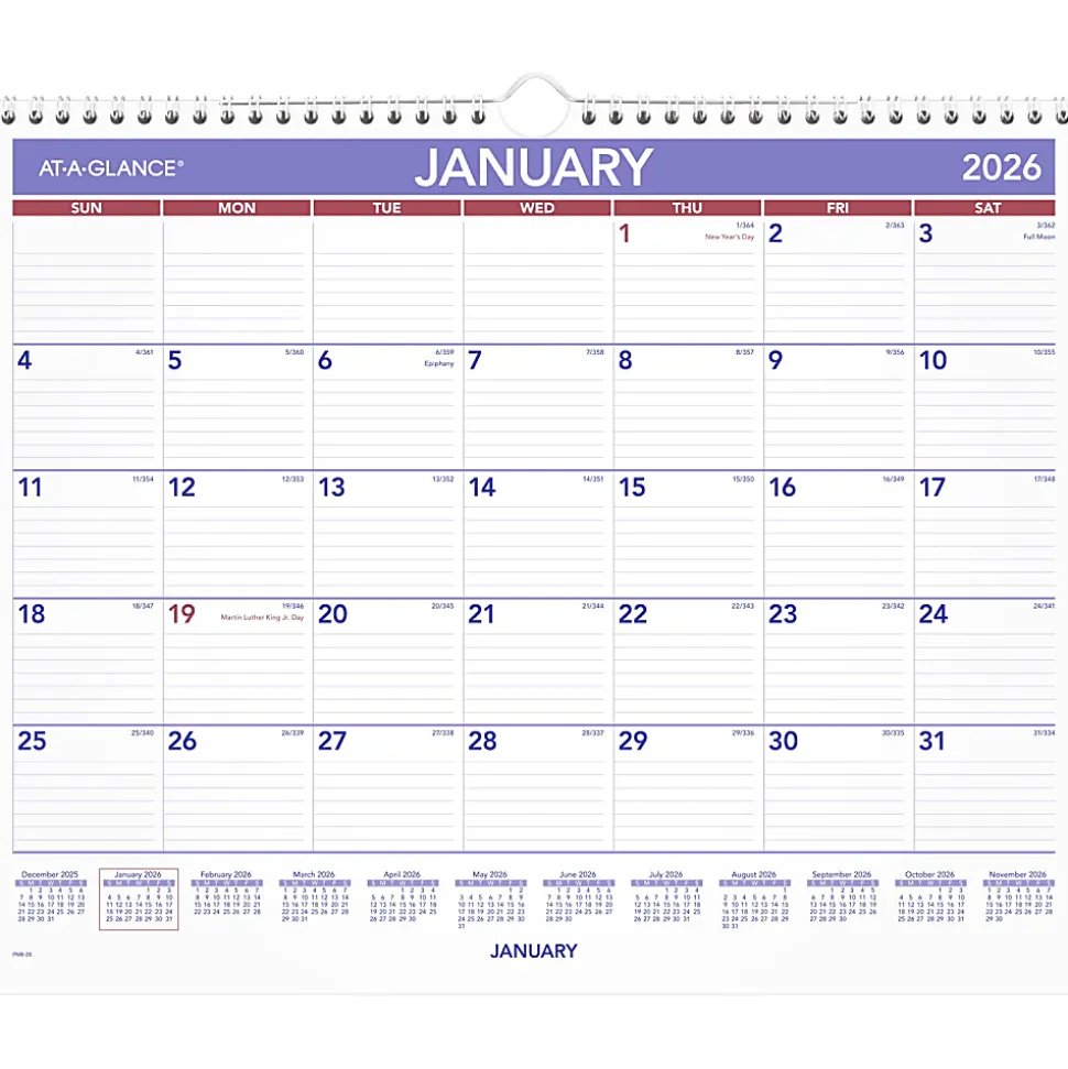 AT-A-GLANCE® 2026 Monthly Wall Calendar, Medium, 15" x 12"