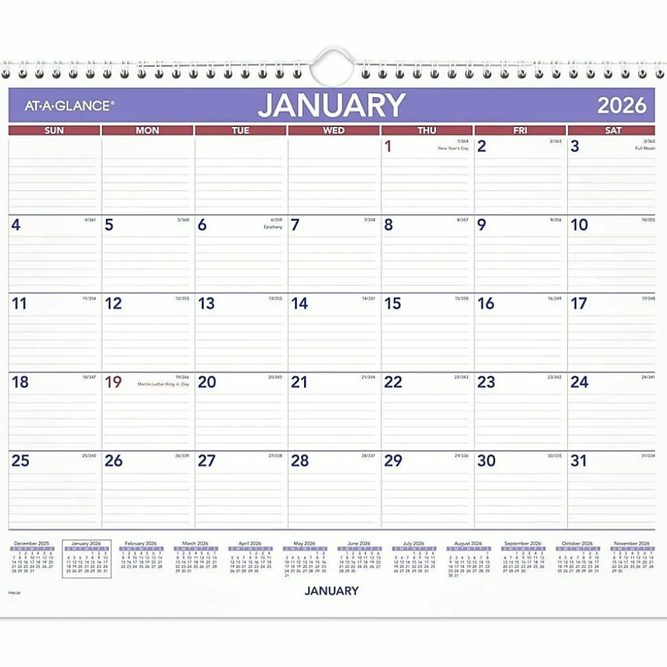 AT-A-GLANCE® 2026 Monthly Wall Calendar, Medium, 15" x 12"