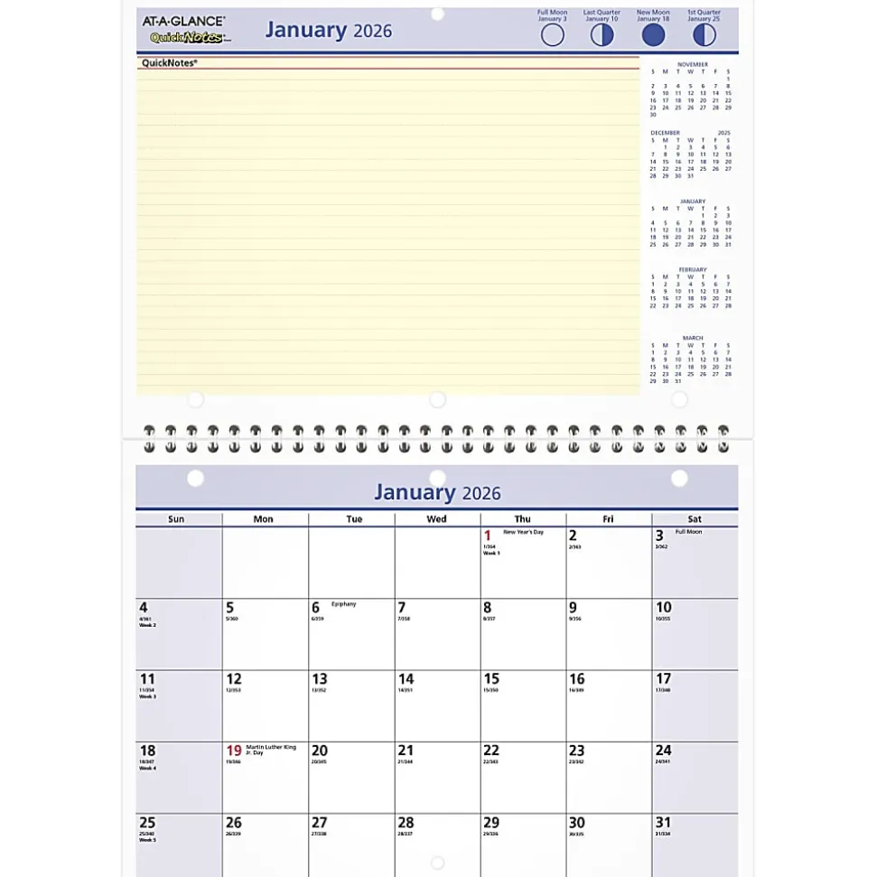 AT-A-GLANCE® QuickNotes® 2026 Monthly Desk Wall Calendar, Small, 11" x 8"