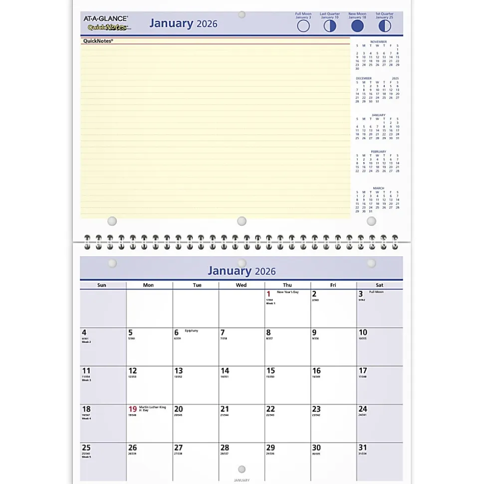 AT-A-GLANCE® QuickNotes® 2026 Monthly Desk Wall Calendar, Small, 11" x 8"