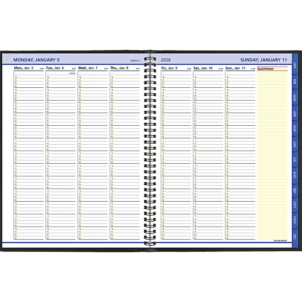 AT-A-GLANCE® QuickNotes® 2026 Weekly Monthly Appointment Book Planner, Black, Large, 8 1/4" x 11"