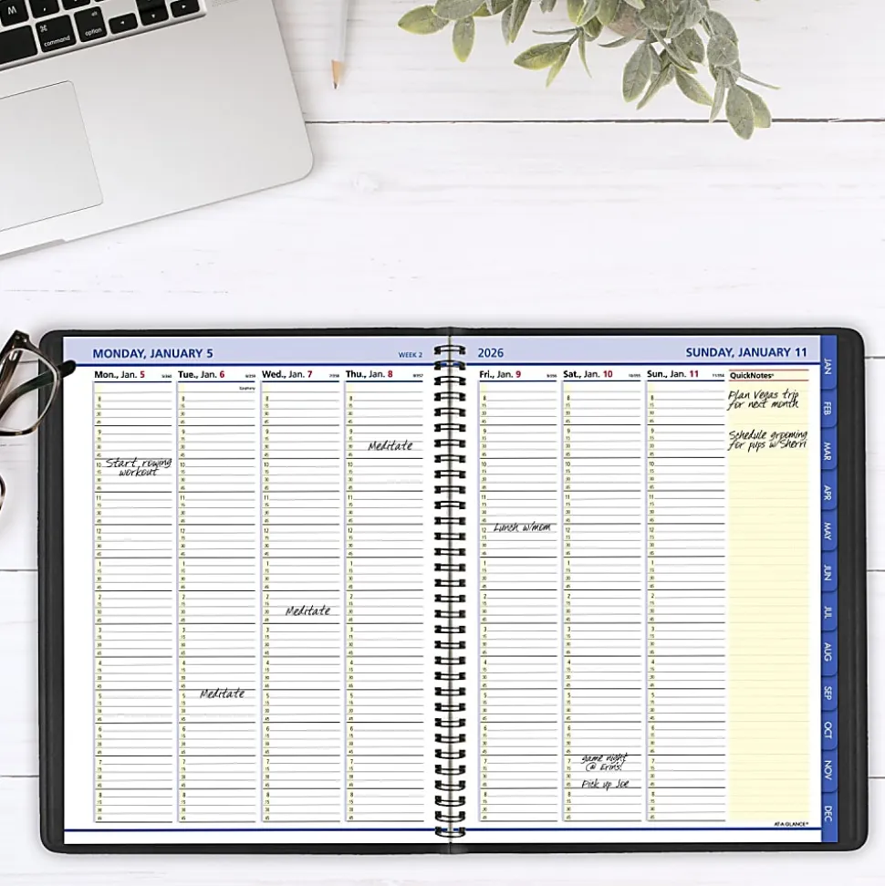 AT-A-GLANCE® QuickNotes® 2026 Weekly Monthly Appointment Book Planner, Black, Large, 8 1/4" x 11"