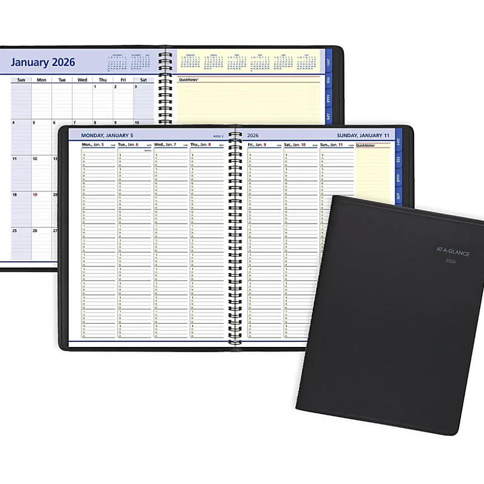 AT-A-GLANCE® QuickNotes® 2026 Weekly Monthly Appointment Book Planner, Black, Large, 8 1/4" x 11"