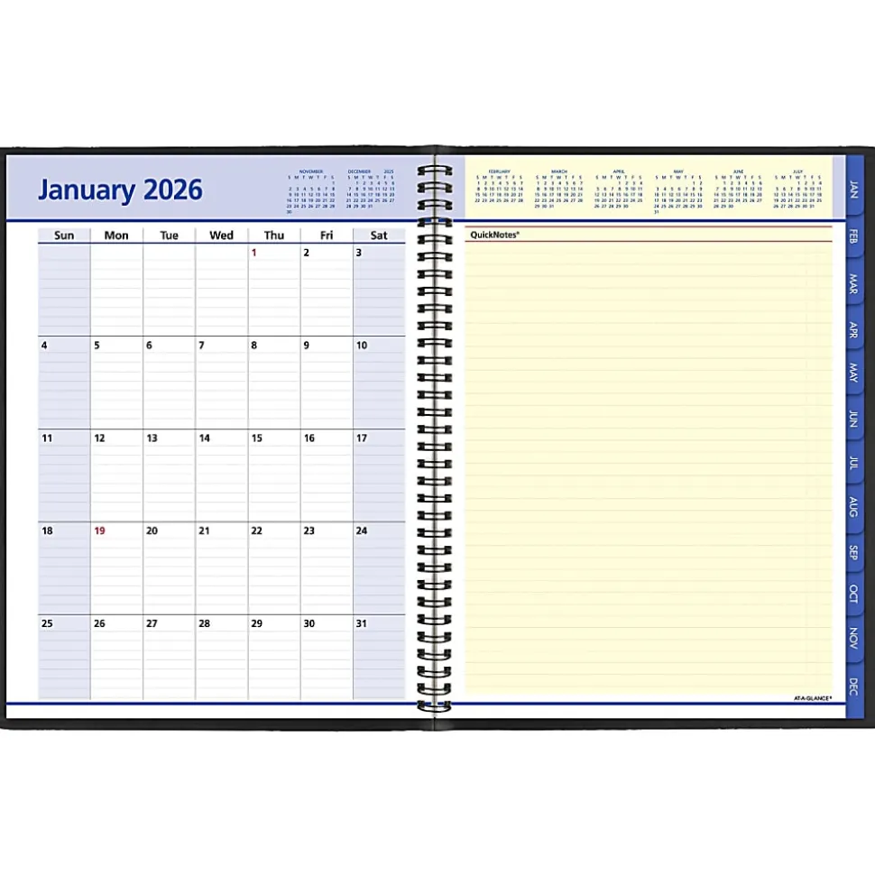 AT-A-GLANCE® QuickNotes® 2026 Weekly Monthly Appointment Book Planner, Black, Large, 8 1/4" x 11"