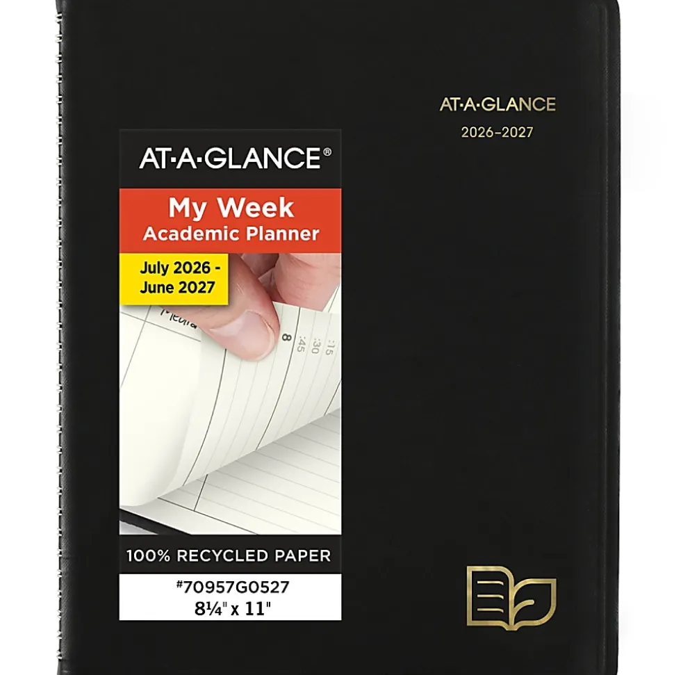 AT-A-GLANCE® Recycled Academic 2026-2027 Weekly Monthly Appointment Book Planner, Black, Large, 8 1/4" x 11"