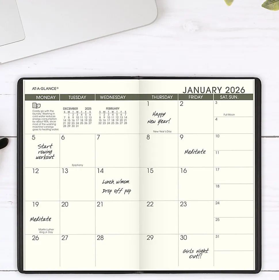 AT-A-GLANCE® 2026-2027 Recycled Two Year Monthly Planner, Black, Pocket, 3 1/2" x 6"