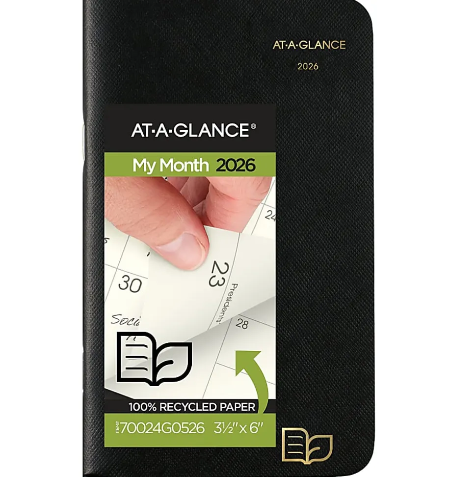 AT-A-GLANCE® 2026-2027 Recycled Two Year Monthly Planner, Black, Pocket, 3 1/2" x 6"