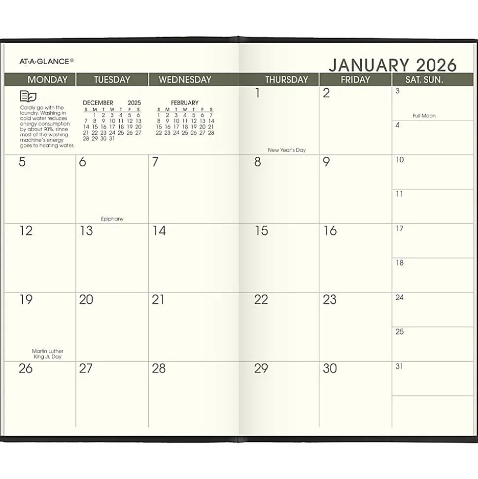 AT-A-GLANCE® 2026-2027 Recycled Two Year Monthly Planner, Black, Pocket, 3 1/2" x 6"