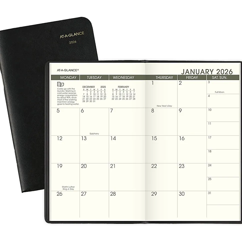 AT-A-GLANCE® 2026-2027 Recycled Two Year Monthly Planner, Black, Pocket, 3 1/2" x 6"