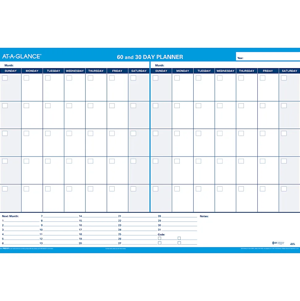 AT-A-GLANCE® 30% Recycled Undated Erasable/Reversible Wall Planner, 30/60 Day, 36" x 24", PM23328