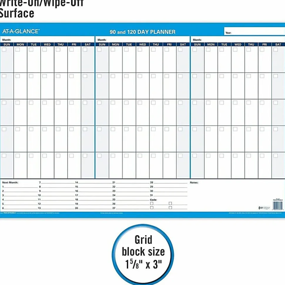 AT-A-GLANCE® 30% Recycled Undated Erasable/Reversible Wall Planner, 90/120 Day, 36" x 24", Black/Blue, PM-239-28
