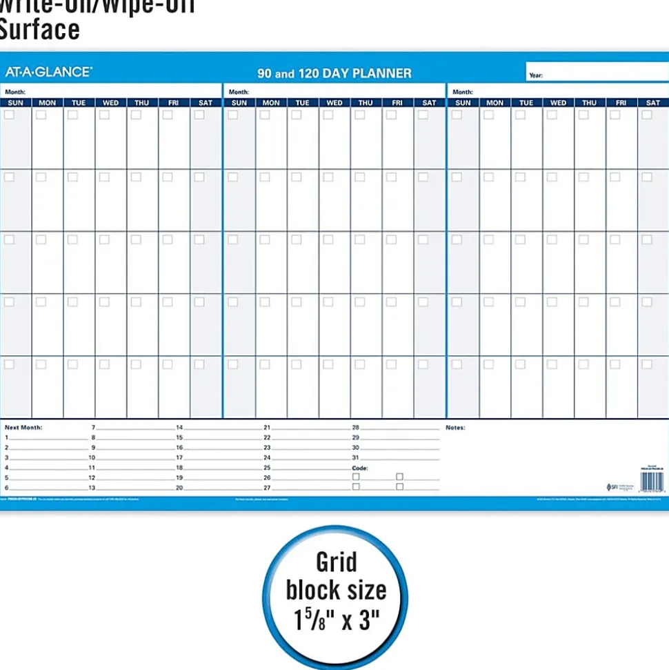 AT-A-GLANCE® 30% Recycled Undated Erasable/Reversible Wall Planner, 90/120 Day, 36" x 24", Black/Blue, PM-239-28