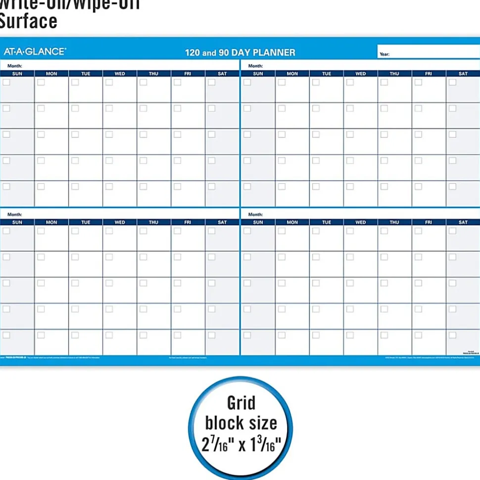 AT-A-GLANCE® 30% Recycled Undated Erasable/Reversible Wall Planner, 90/120 Day, 36" x 24", Black/Blue, PM-239-28