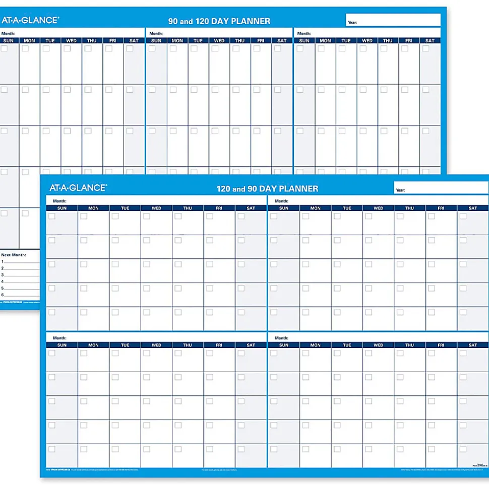 AT-A-GLANCE® 30% Recycled Undated Erasable/Reversible Wall Planner, 90/120 Day, 36" x 24", Black/Blue, PM-239-28