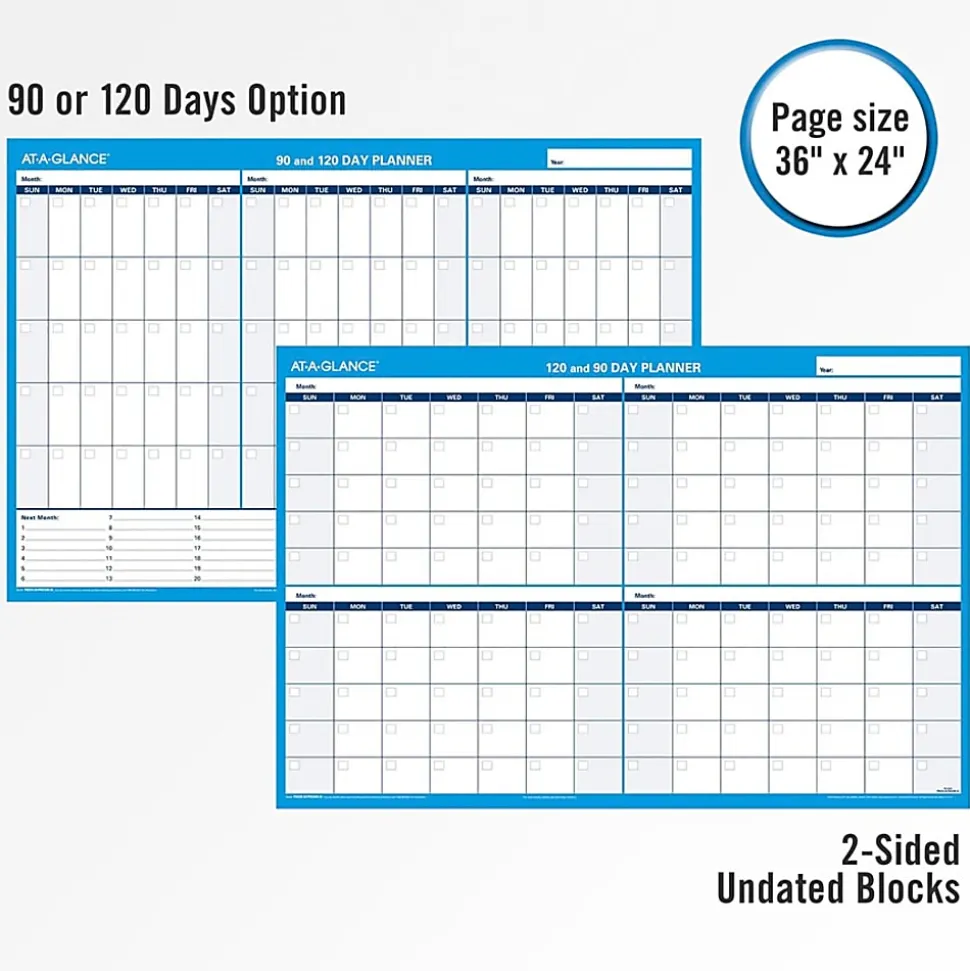 AT-A-GLANCE® 30% Recycled Undated Erasable/Reversible Wall Planner, 90/120 Day, 36" x 24", Black/Blue, PM-239-28