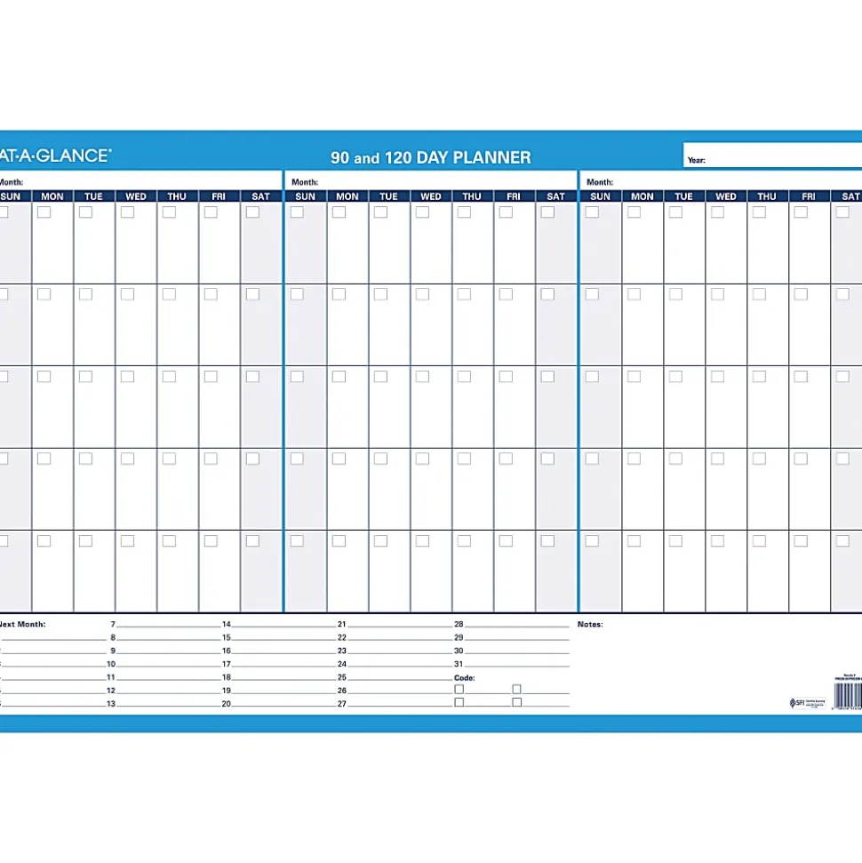 AT-A-GLANCE® 30% Recycled Undated Erasable/Reversible Wall Planner, 90/120 Day, 36" x 24", Black/Blue, PM-239-28