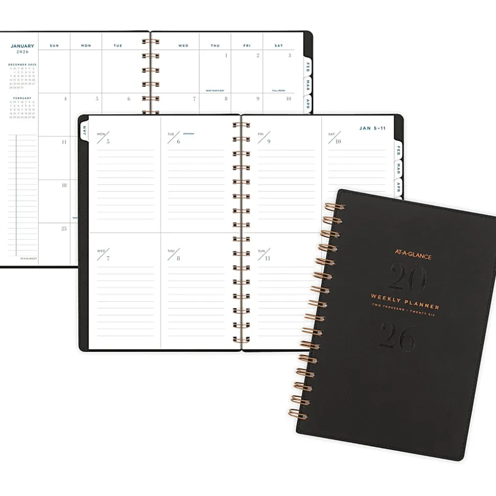 AT-A-GLANCE® Signature Collection 2026 Weekly Monthly Planner, Black, Small, 5 1/2" x 8 1/2"