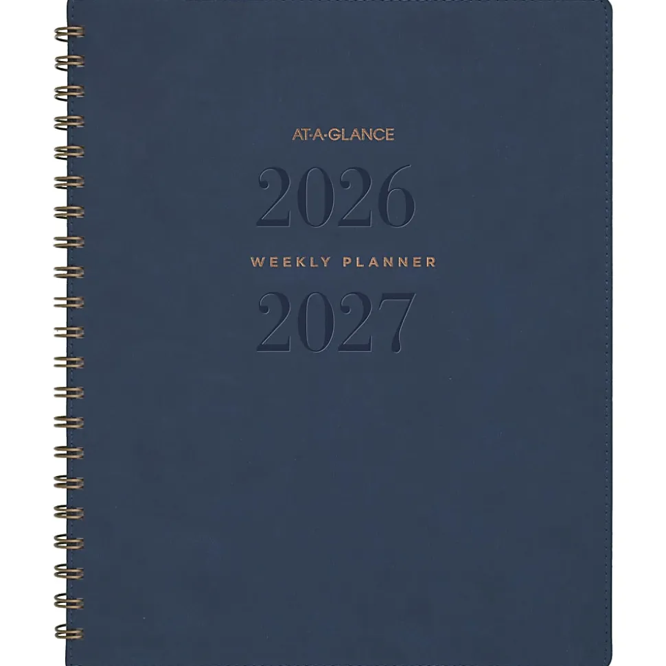AT-A-GLANCE® Signature Collection Academic 2026-2027 Weekly Monthly Planner, Navy, Large, 8 1/2" x 11"