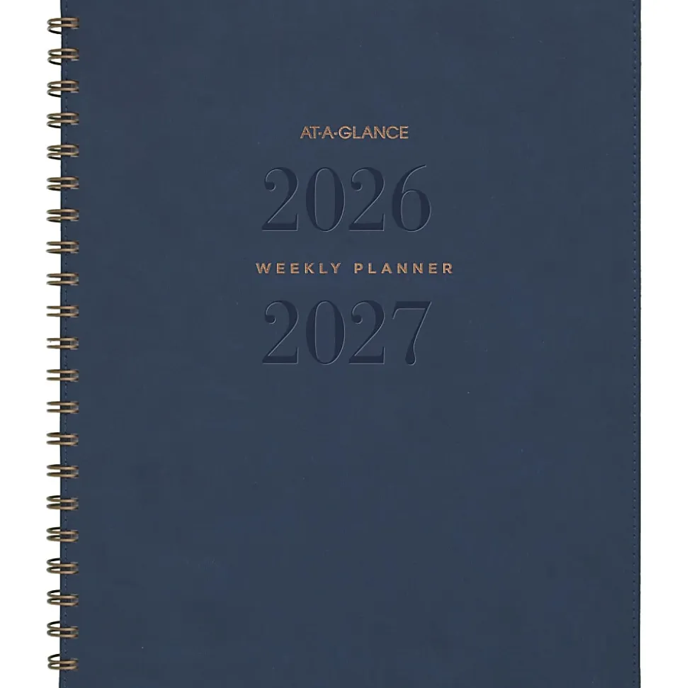 AT-A-GLANCE® Signature Collection Academic 2026-2027 Weekly Monthly Planner, Navy, Large, 8 1/2" x 11"