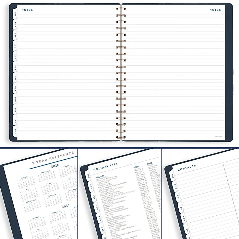 AT-A-GLANCE® Signature Collection Academic 2026-2027 Weekly Monthly Planner, Navy, Large, 8 1/2" x 11"
