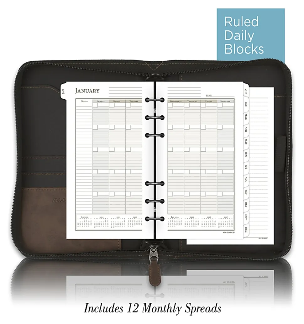 AT-A-GLANCE® Simulated Leather Starter Set With Daily/Weekly Planning Pages, Distressed Brown
