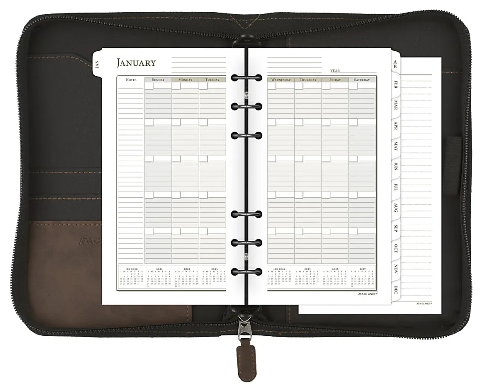 AT-A-GLANCE® Simulated Leather Starter Set With Daily/Weekly Planning Pages, Distressed Brown