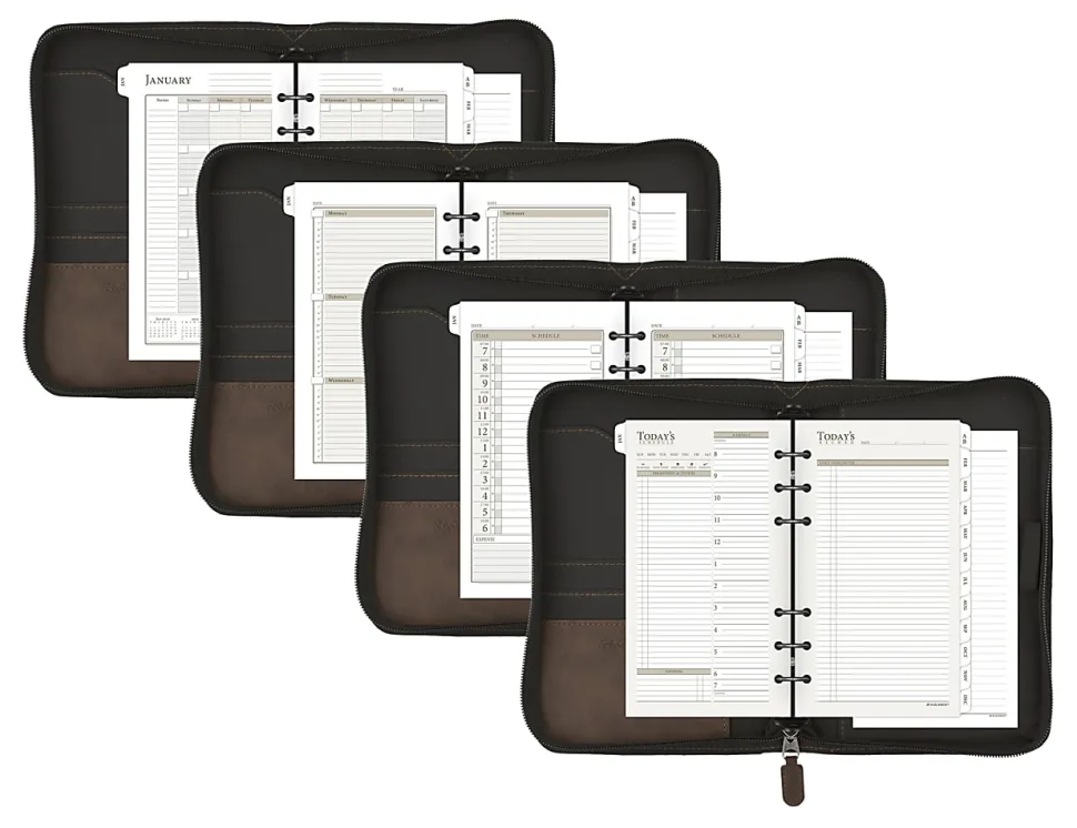 AT-A-GLANCE® Simulated Leather Starter Set With Daily/Weekly Planning Pages, Distressed Brown