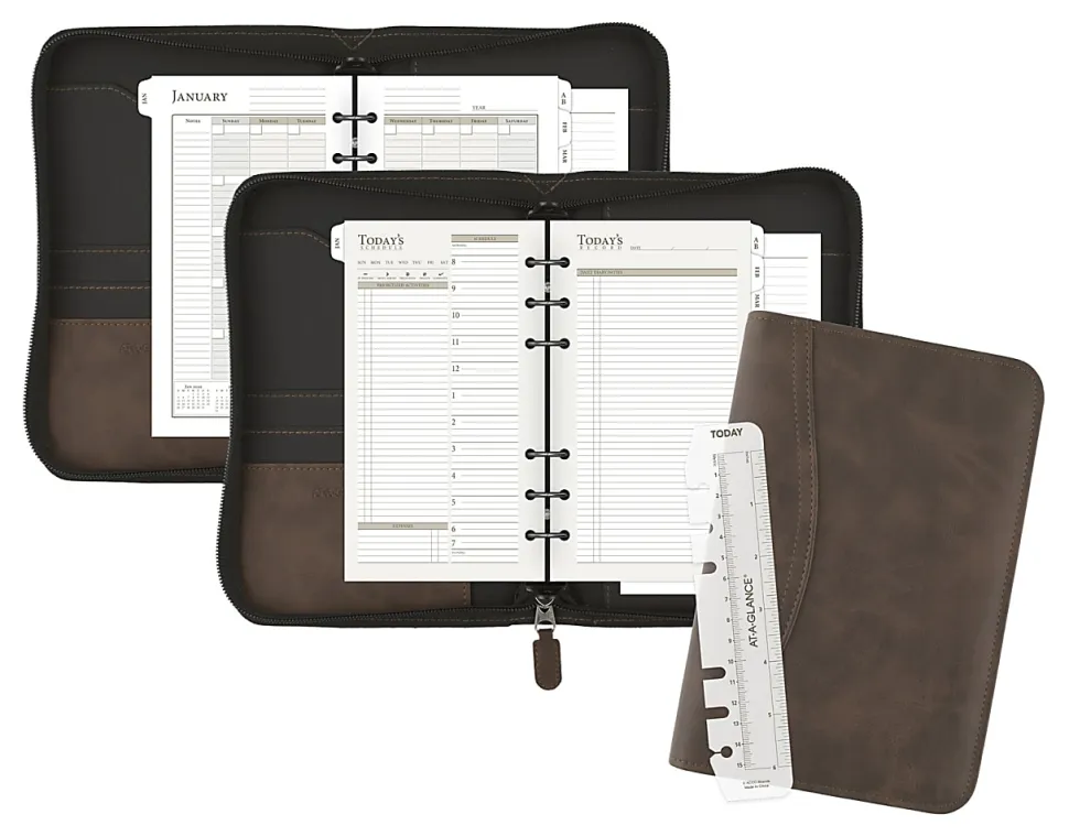 AT-A-GLANCE® Simulated Leather Starter Set With Daily/Weekly Planning Pages, Distressed Brown