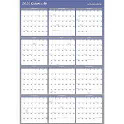 AT-A-GLANCE® 2026 Vertical Horizontal Reversible Erasable Yearly Wall Calendar, Blue, Extra Large, 48