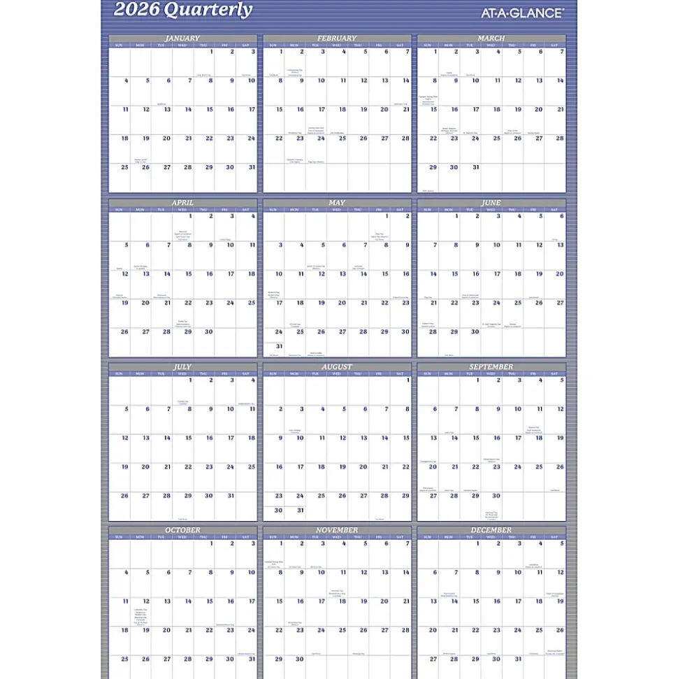 AT-A-GLANCE® 2026 Vertical Horizontal Reversible Erasable Yearly Wall Calendar, Blue, Extra Large, 48" x 32"
