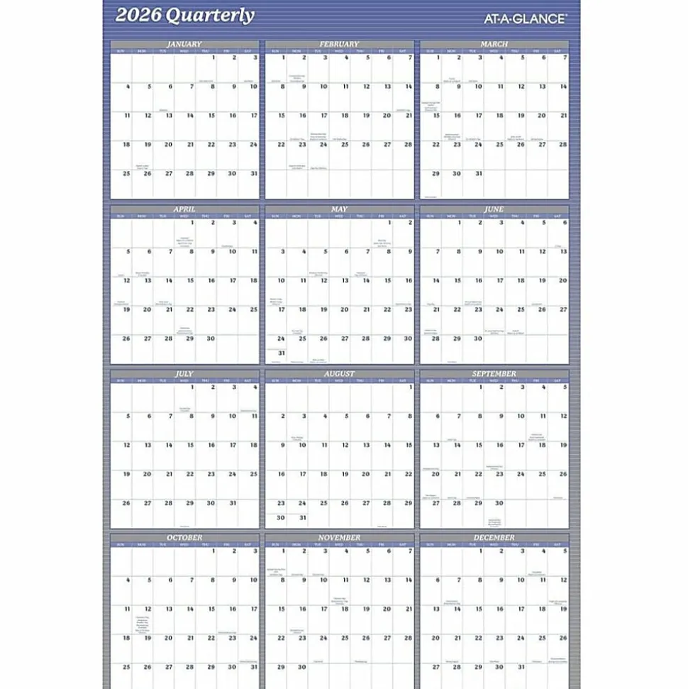 AT-A-GLANCE® 2026 Vertical Horizontal Reversible Erasable Yearly Wall Calendar, Blue, Extra Large, 48" x 32"