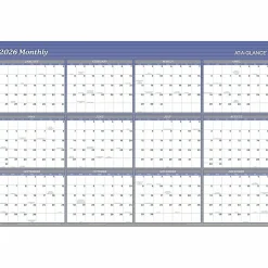 AT-A-GLANCE® 2026 Vertical Horizontal Reversible Erasable Yearly Wall Calendar, Blue, Extra Large, 48