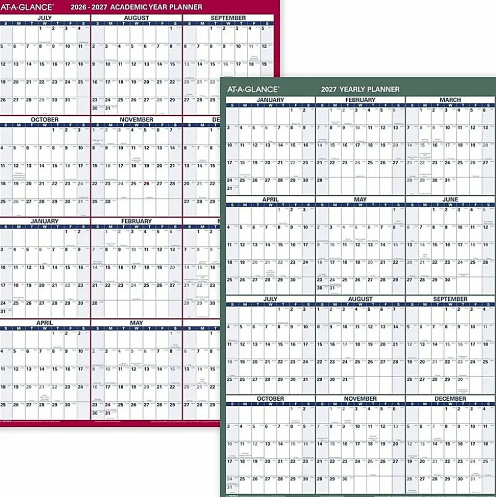 AT-A-GLANCE® Vertical Reversible Erasable Academic and Regular Year 2026-2027 Wall Calendar, Large, 36" x 24"