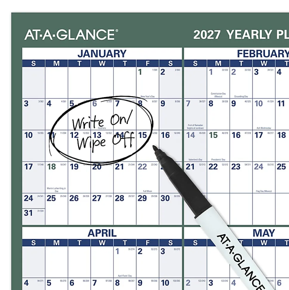 AT-A-GLANCE® Vertical Reversible Erasable Academic and Regular Year 2026-2027 Wall Calendar, Large, 36" x 24"