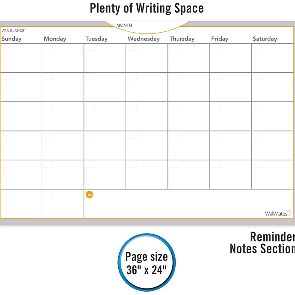 AT-A-GLANCE® WallMates Monthly Dry-Erase Calendar, 24" x 36"