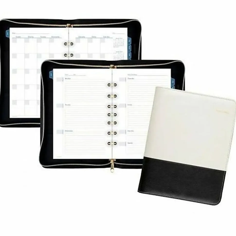 AT-A-GLANCE® Weekly/Monthly Faux Leather Fashion Starter Set Planner, 5 1/2" x 8 1/2", Black/Cream