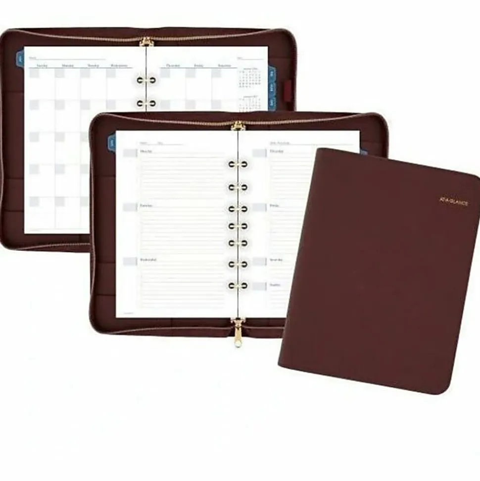 AT-A-GLANCE® Weekly/Monthly Faux Leather Fashion Starter Set Planner, 5 1/2" x 8 1/2", Merlot