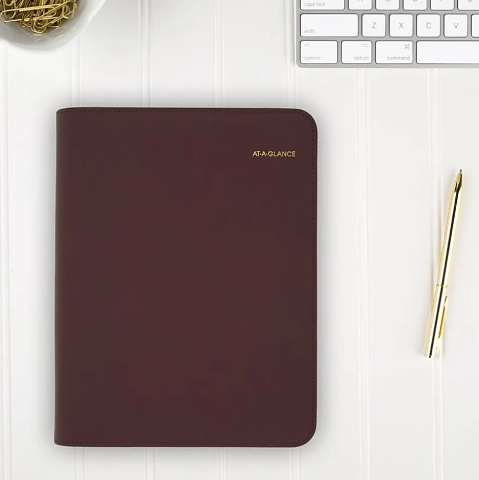 AT-A-GLANCE® Weekly/Monthly Faux Leather Fashion Starter Set Planner, 5 1/2" x 8 1/2", Merlot