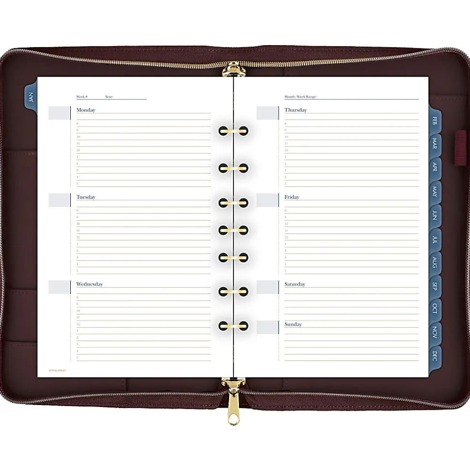 AT-A-GLANCE® Weekly/Monthly Faux Leather Fashion Starter Set Planner, 5 1/2" x 8 1/2", Merlot