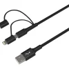 Ativa® 3-in-1 Micro, USB-C & Lightning Cable, 6', Black