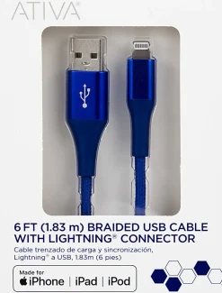 Ativa® Lightning To USB Type-A Cable, 6', Navy, 45403
