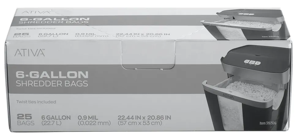Ativa™ 0.9-mil Shredder Bags, 6 Gallons, Clear, Box Of 25 Bags