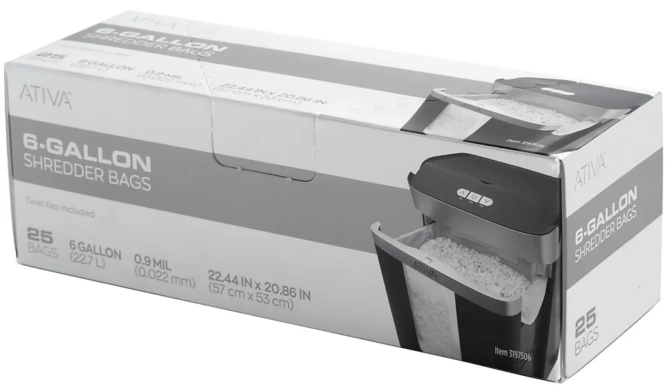 Ativa™ 0.9-mil Shredder Bags, 6 Gallons, Clear, Box Of 25 Bags