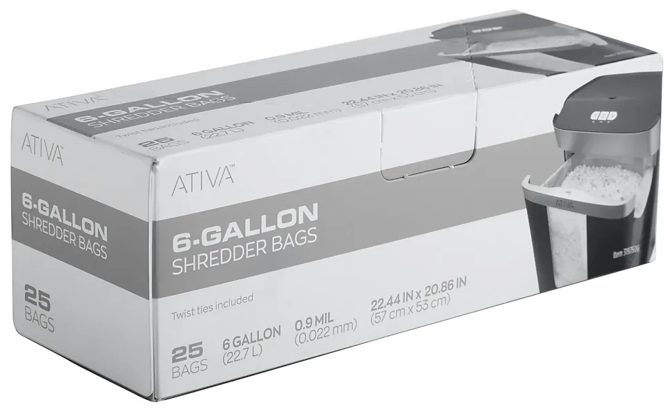 Ativa™ 0.9-mil Shredder Bags, 6 Gallons, Clear, Box Of 25 Bags