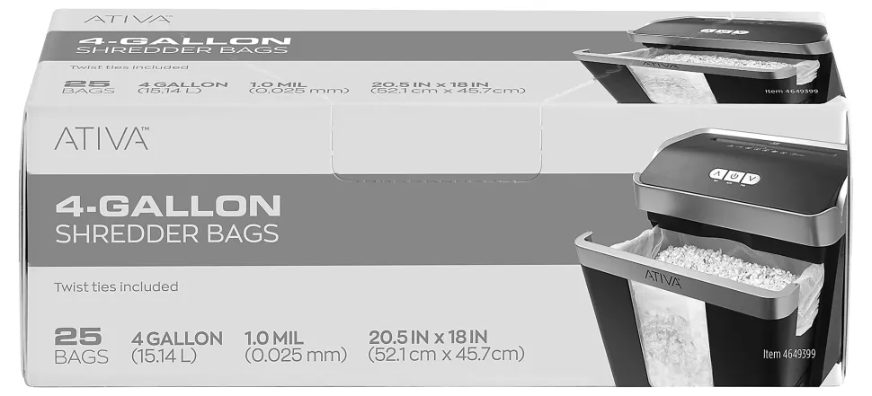 Ativa™ 1-mil Shredder Bags, 4 Gallons, Clear, Box Of 25 Bags