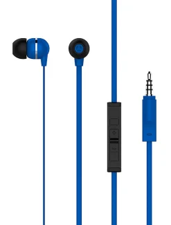 Ativa™ Plastic Earbud Headphones With Flat Cable, Dark Blue, MW-HLP-001-DB