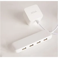 Ativa® 4-Port USB Extension Bar Charger, White, 46902