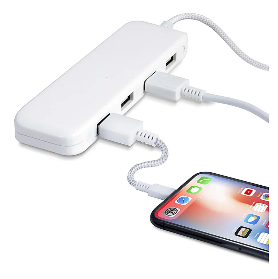 Ativa® 4-Port USB Extension Bar Charger, White, 46902